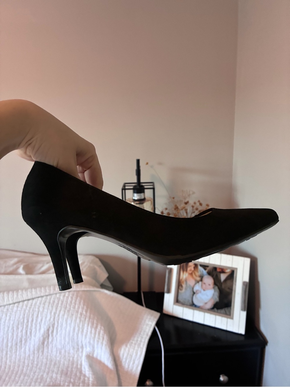 Classic Black Suede Mid Heel Pump